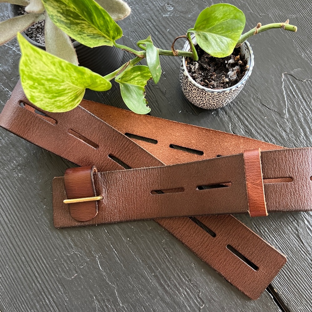 Brown Leather Belt with Gold Buckle